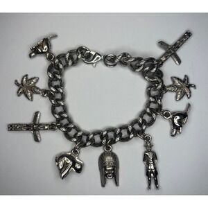 Vintage Native American Charm Bracelet Unmarked Sterling Silver Chain 6.5in